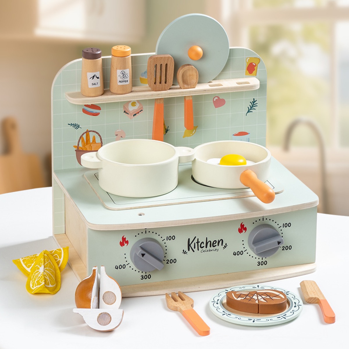 Wooden kitchen pretend play set